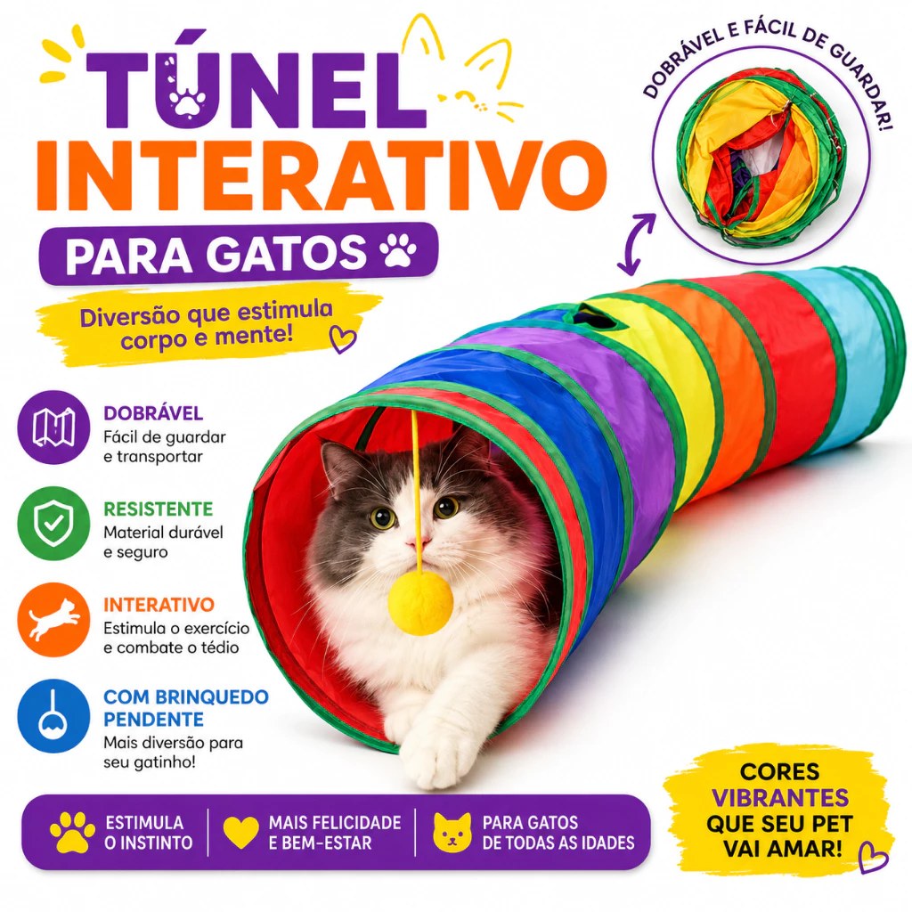 Túnel Colorido para Gatos por R$ 22,00 — 41% OFF na Shopee